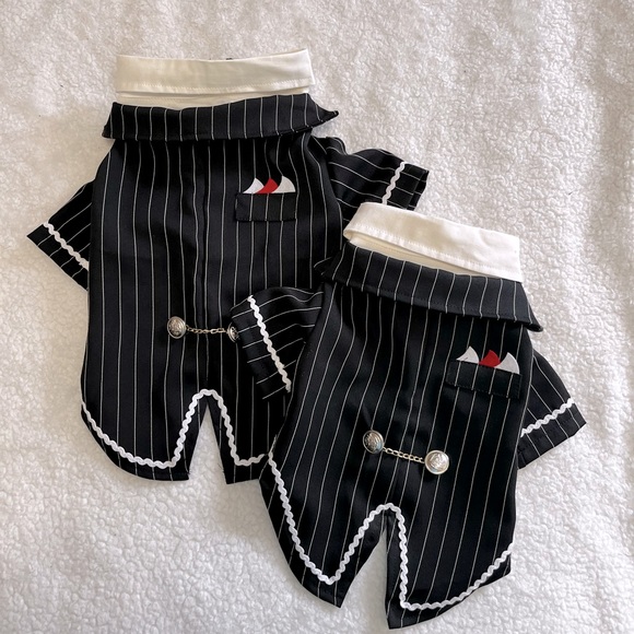 dentrun dog bow tie striped tuxedo suit with buttons - Picture 7 of 13